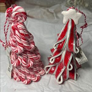 Hallmark Red and White Swirl Holiday and Peppermint Tree Ornaments-Set of 2